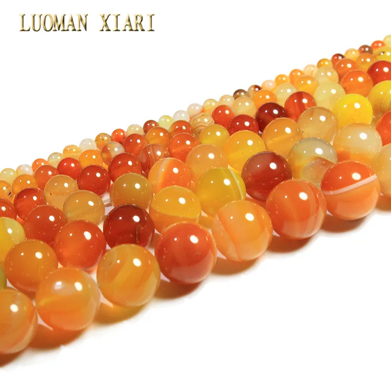 Wholesale Natural Orange Stripes Agates Stone Beads For Jewelry Making DIY Bracelet Necklace 4/6/8/10/12 /14 mm Strand 15\'\'