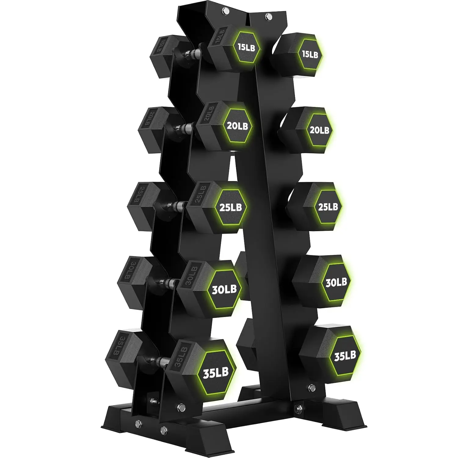 Hex Dumbbell Set with Space Saving Rack