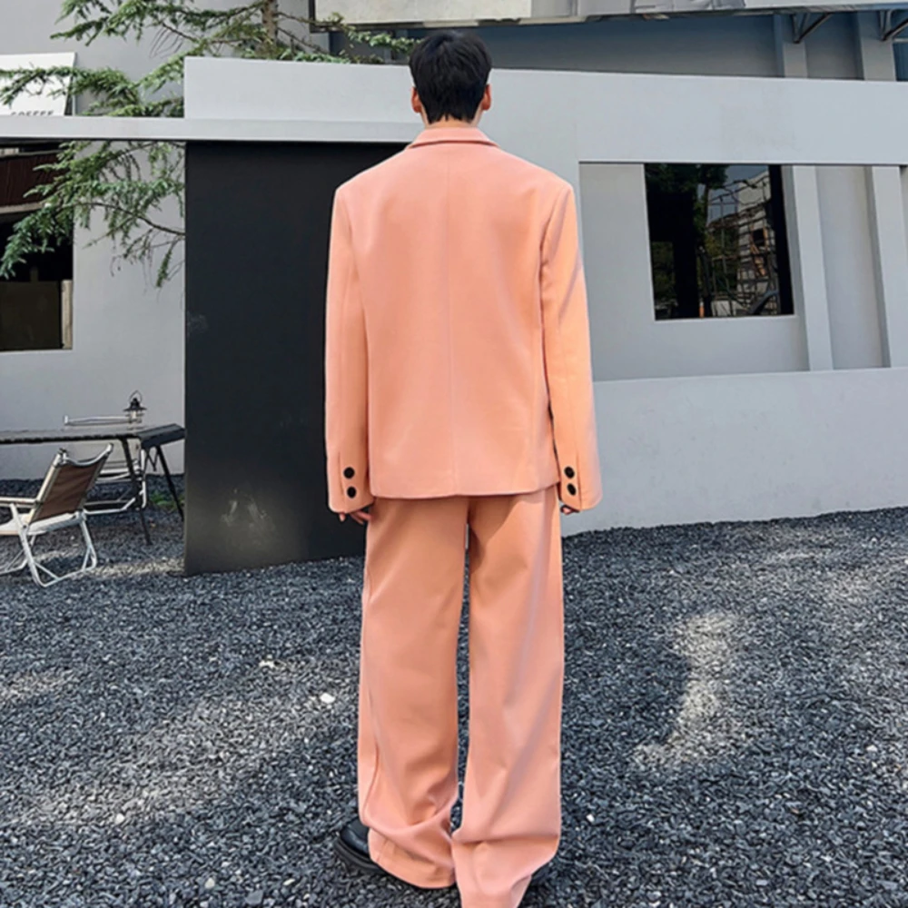 Trajes de hombre SILIWEYA, Blazers de solapa de un solo pecho de lana, pantalones casuales de pierna recta ancha, conjunto de dos piezas de tendencia Otoño Invierno