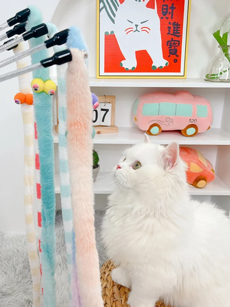 Caterpillar Cat Toy Feather Pet Teaser Wand Cats Interactive Toy Funny Plush Colorful Rod Teaser Wand Pet Cat Supplies Accessory