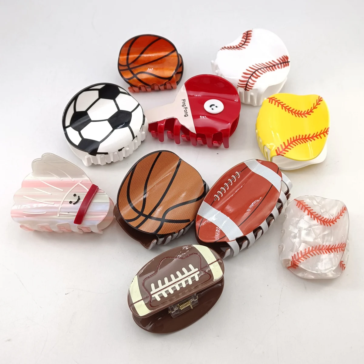 Sports Athletic American Football Basketball Baseball Hair Claw Clips Women Girls Soccer Balls Hair Accessories Headwear