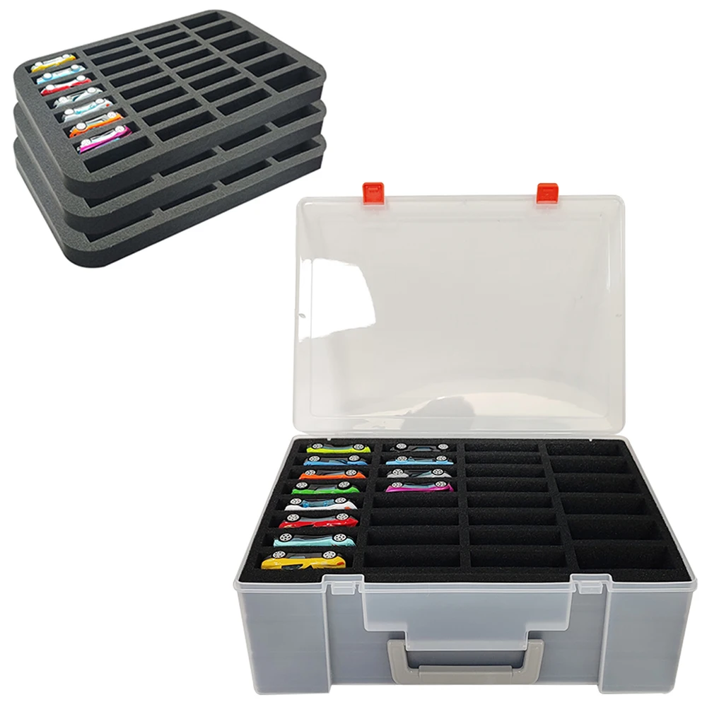 DIY Sponge Miniature Figure Game Accessory Car Models Toys Storage Box With 3-Layer Foam 120 Slot For More Case Bag Display Case