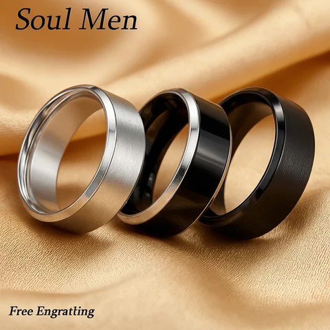 Black Rings Classic Stainless Steel Ring Engagement Wedding Bands For Men Female Couple Black Silver Color Fashion Jewelry 8/6mm