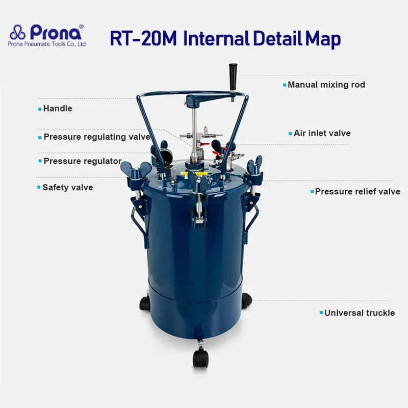 Prona Manual Agitator Pressure Tank RT-10M RT-20M RT-40M RT-60M,10L/20L/40L/60L To Choose, Stainless Steel Tank Inside