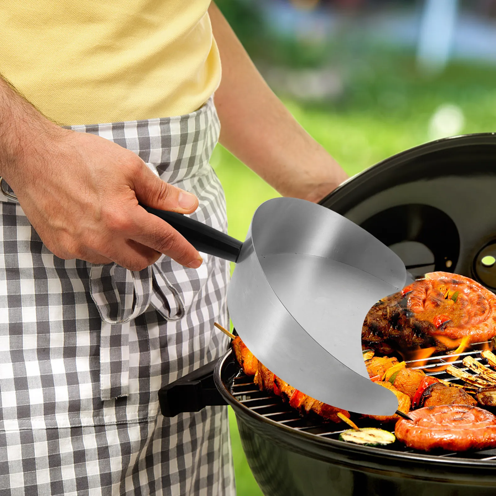 Meat Catcher Pan Stainless Steel Shawarma Pan for Grill Rotisserie Meat Shovel Long Handle Barbecue Tool Handheld Rotisserie