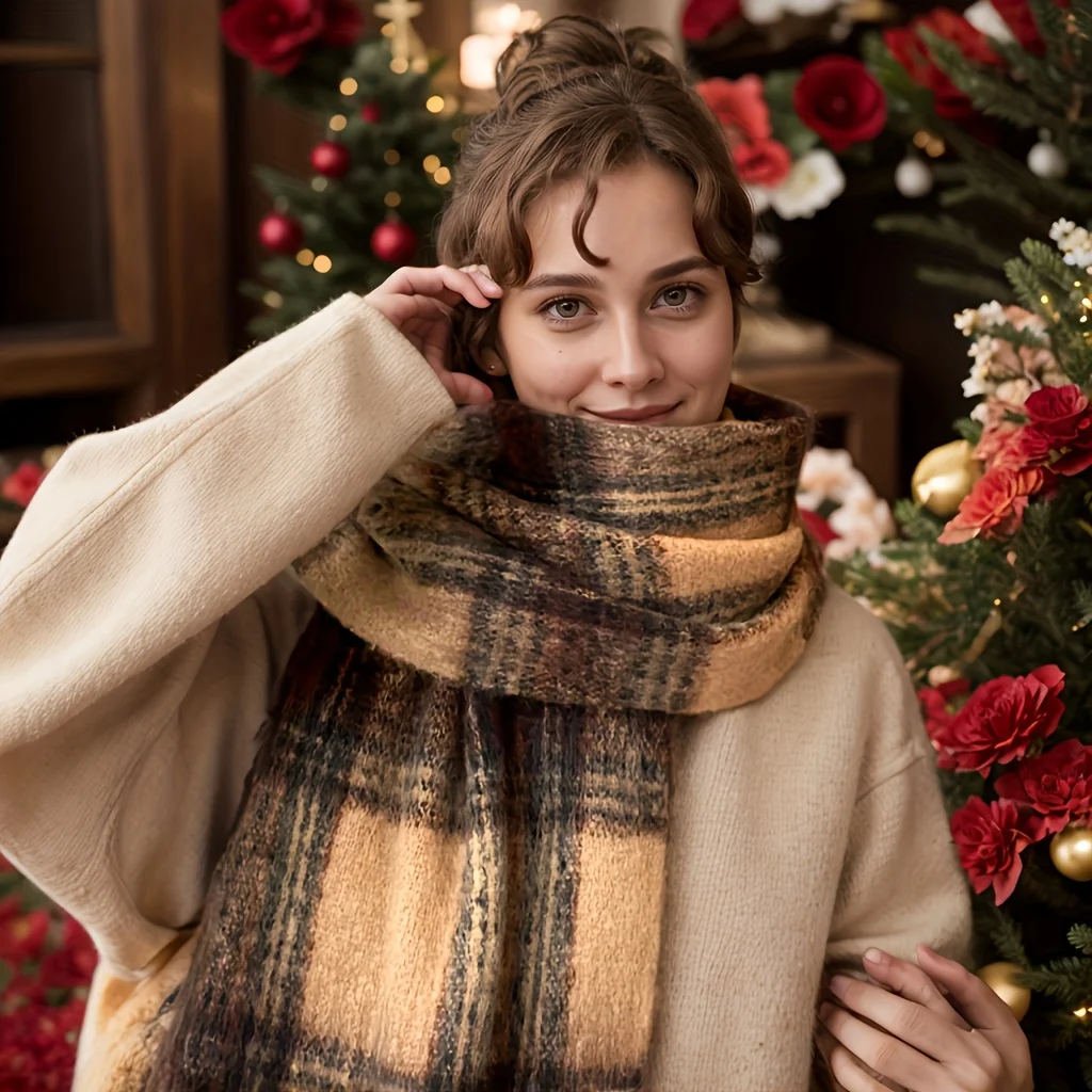 Stylish Plaid Tassel Scarf for Men & Women - Soft, Warm, Windproof, Thick Striped Design with Fringe Details - Perfect for Fall & Winter - Ideal Holiday Gift, Winter Accessories|Casual Style Scarf|Soft Texture Scarf