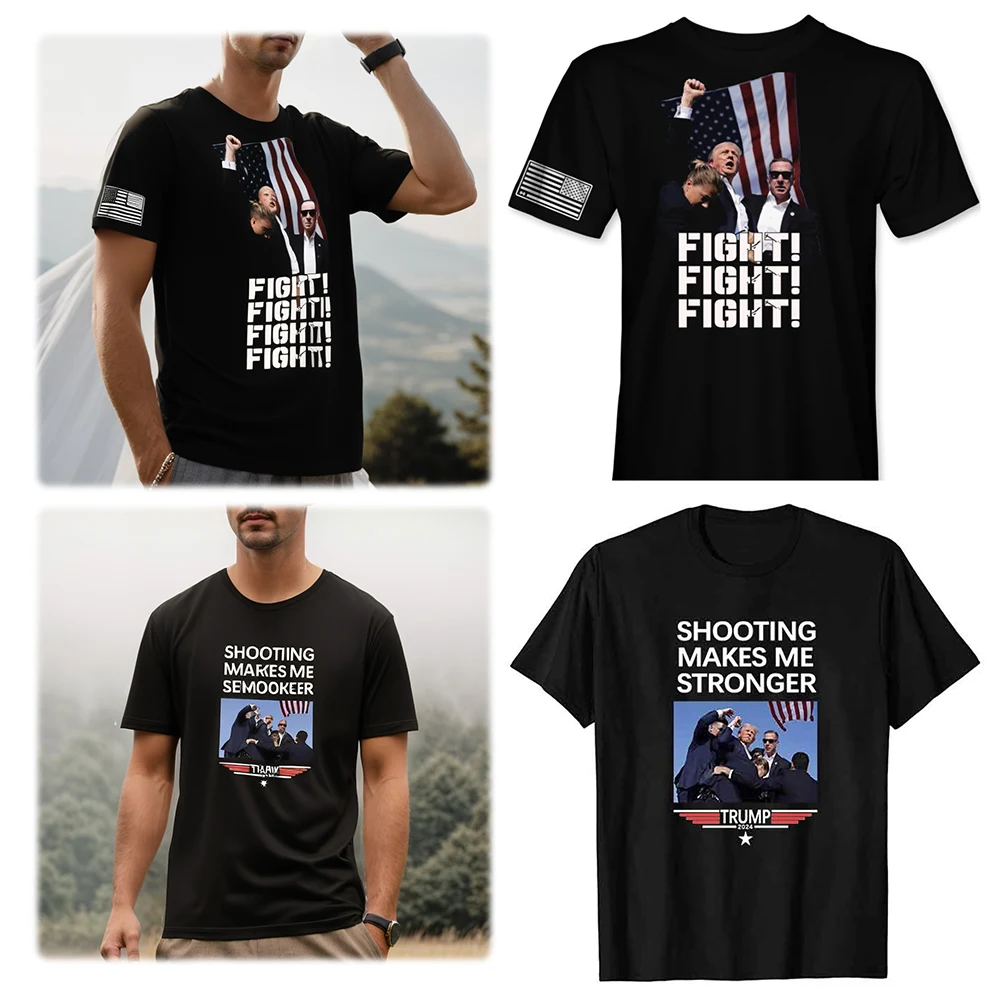 Trump America T-Shirt USA Freedom Trump Rally Shooter T-Shirt Supporter Printing T-Shirt Fashion O-Neck Short Sleeve T-Shirt