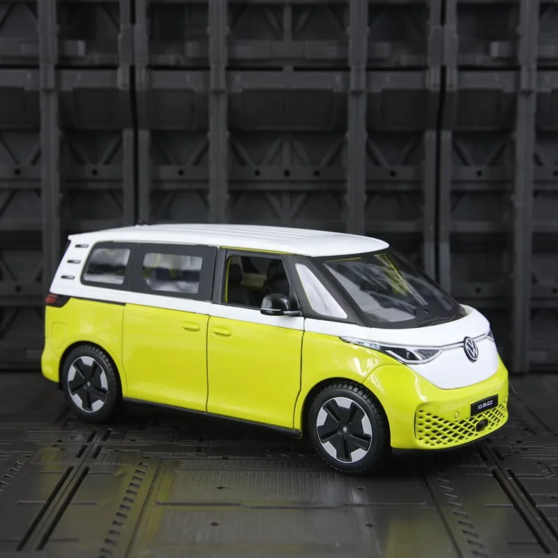 

1:24 alloy diecast 2023 ID Buzz van model high simulation pull back light sound open doors collection toy gift home decoration