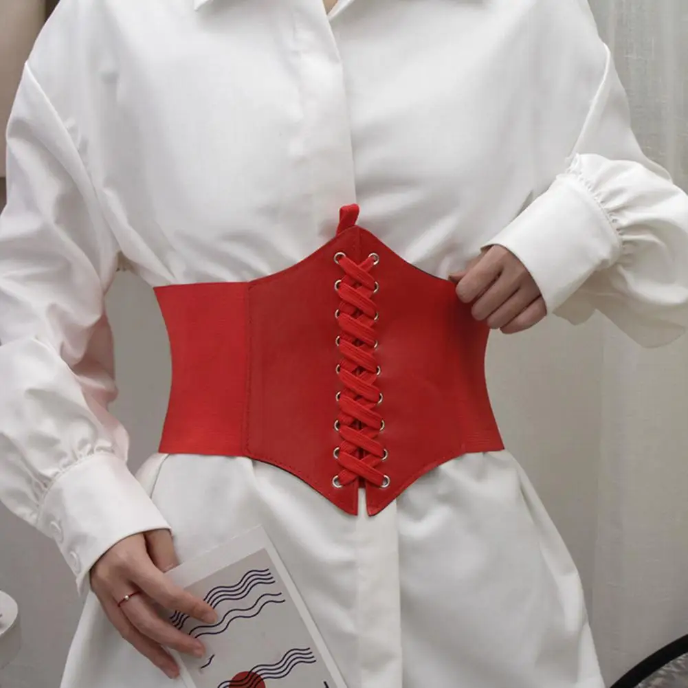 Women Corset Exquisite Shaping Solid Color Wide Corset Faux Leather Shirt Corset Lace-up Wide Belt Clothes Accessories