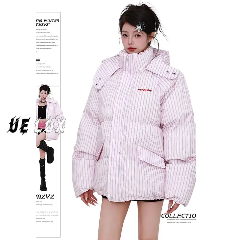 

Women's Fashionable Cotton Jacket 2025 Winter New Sweet Youthful Pink Korean Style Overcoat Loose Thick Warm Bread Padded Jacket