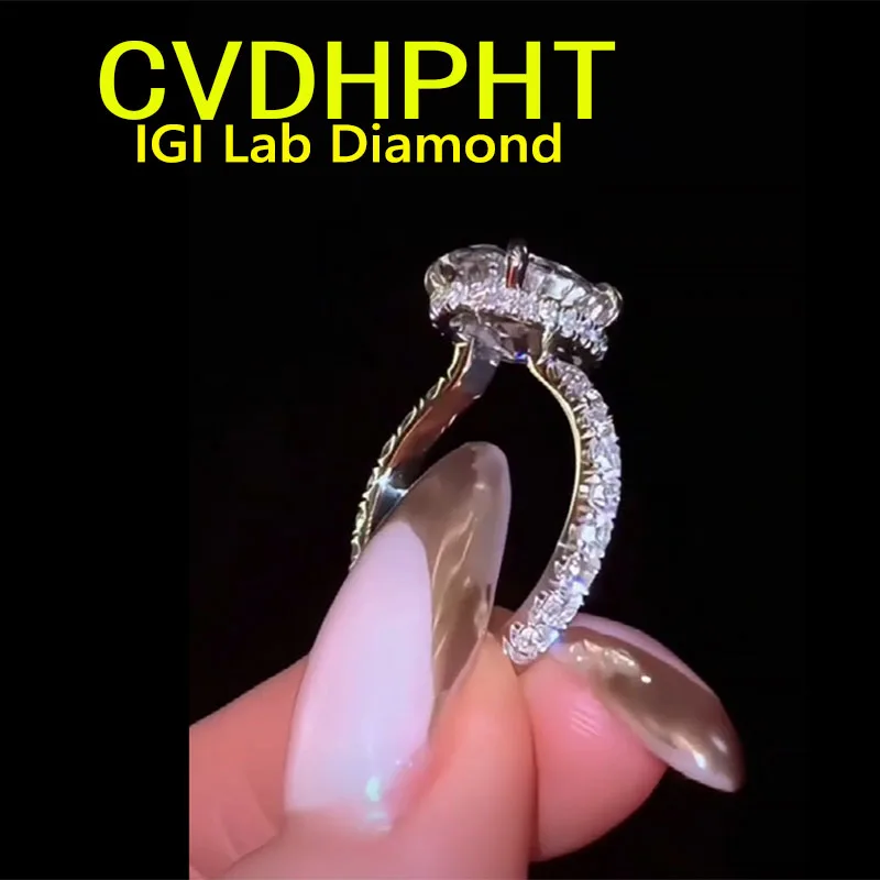 

2 3 5 Ct D VS1 Oval cut Lab Grown diamond Ring Engagement Ring solid 18K Gold Custom Classic wedding ring ﻿
