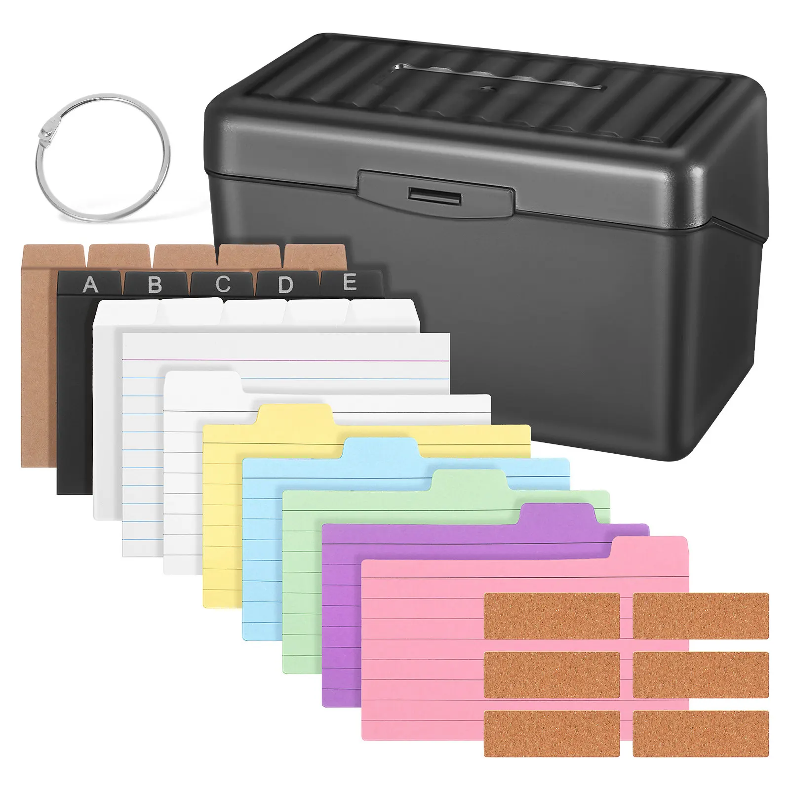 1set-desktop-card-holder-box-multi-colored-index-cards-with-rings-organizer-note-card-storage-for-office-home-study