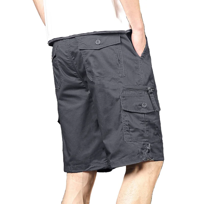Men's Cargo Shorts Summer Fashion Breathable 100% Cotton Washed Multi Pocket Loose 5-point-pants Simple Versatile Sports Casual