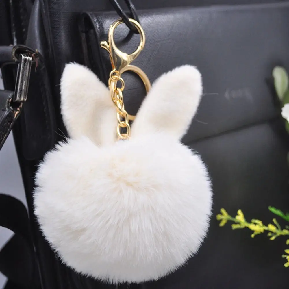 Fancy Fluffy Pom Pom Keychain Soft Faux Rabbit Hair Cute Bag Charms Rabbit Ears Key Chain Gifts