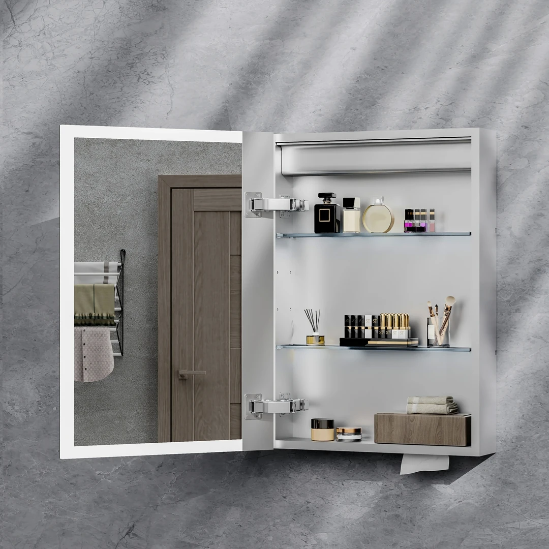 20*28 Rectangle Wall Mounted Bathroom Mirror Cabinet With LED Vanity Light Bluetooth Speaker Anti-Fog Features For Salon Use