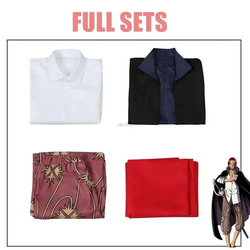 AA 1 Bear House Anime Shanks Redhead Cosplay Costume Shirt Printing Pants Belt Black Cloak Coat Re w1a2t New 2025