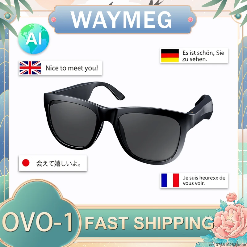 

OVO-1 умные очки AI интеллектуальный перевод в реальном времени Bluetooth 6.0 солнцезащитные очки для туризма на открытом воздухе наушники для звонков музыкальные очки