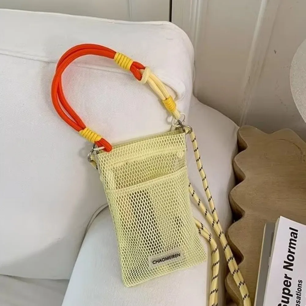 Colorful Braided Strap Mesh Crossbody Bag Small Size Portable Mini Phone Bag Candy Color Lightweight Mobile Phone Pouch view 5