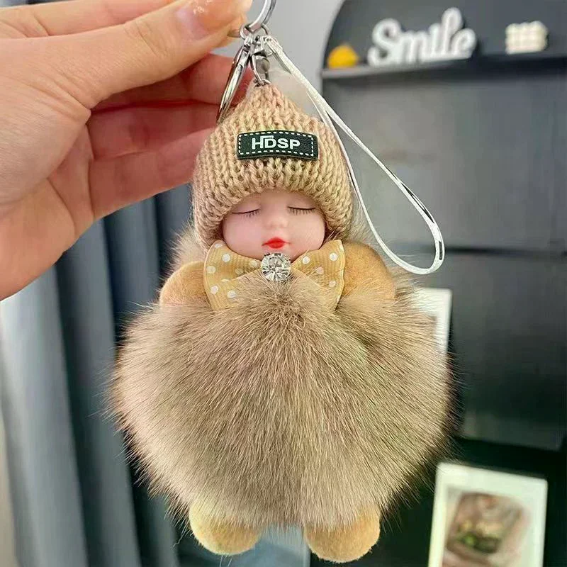 Schlafender Baby-Schlüsselanhänger, niedliche flauschige Plüschpuppe, Schlüsselanhänger, Damen, Mädchen, Taschen, Schlüsselanhänger, Autos, Schlüsselanhänger, Geschenk, bezaubernde Dekoration
