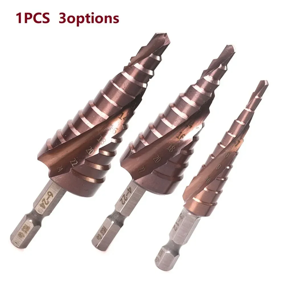 1PC M35 5% Cobalt Step Drill Bit 3-12/4-22/6-24mm HSS-CO Hex Handle Cone Metal Drill Bit  Suitable Pistol Drill Brocas