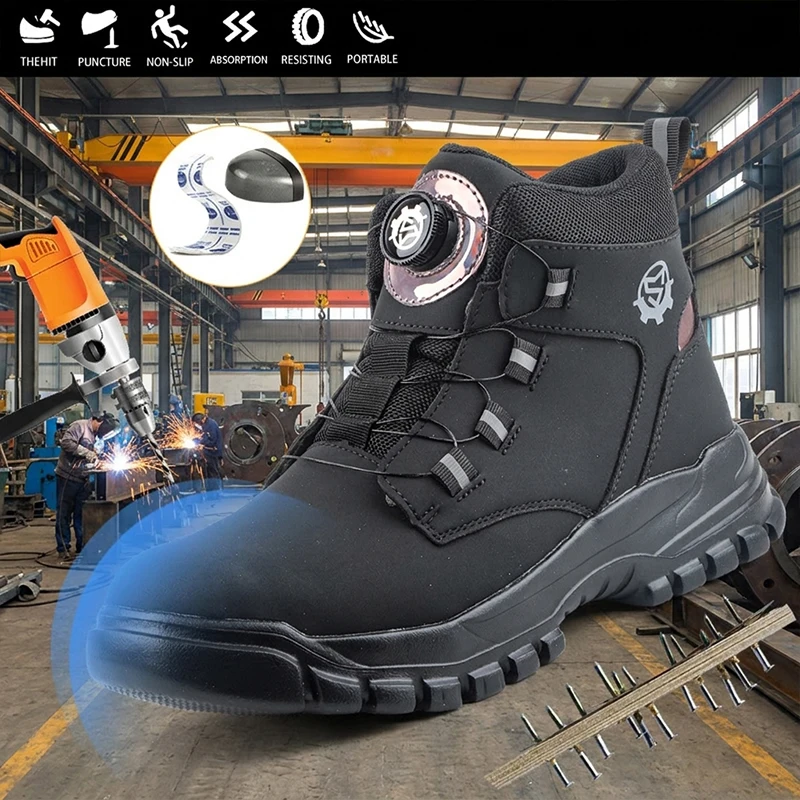 Sanitation Cleaning High Top Safety Boots Rotary Knob Steel Toe Anti-puncture Anti-smash Industrial Safety Shoes