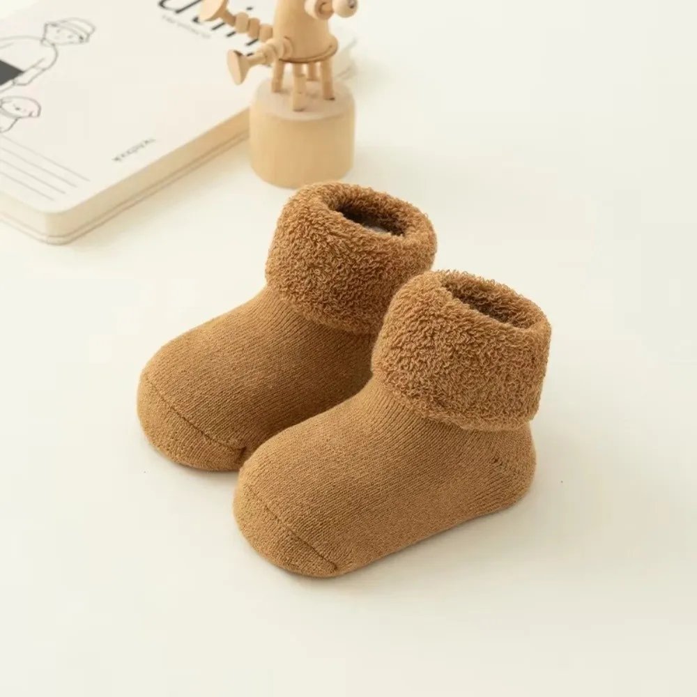 

New 0-3Year Kids Woolen Socks Winter Thick Warm Looped Snow Floor Socks Newborn Footwear Solid Color Children Stockings