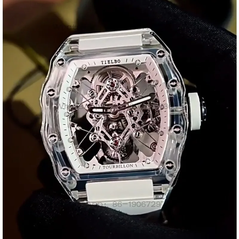 313 Manual Tourbillon Crystal Case Men's Barrel Hollow Waterproof Watch