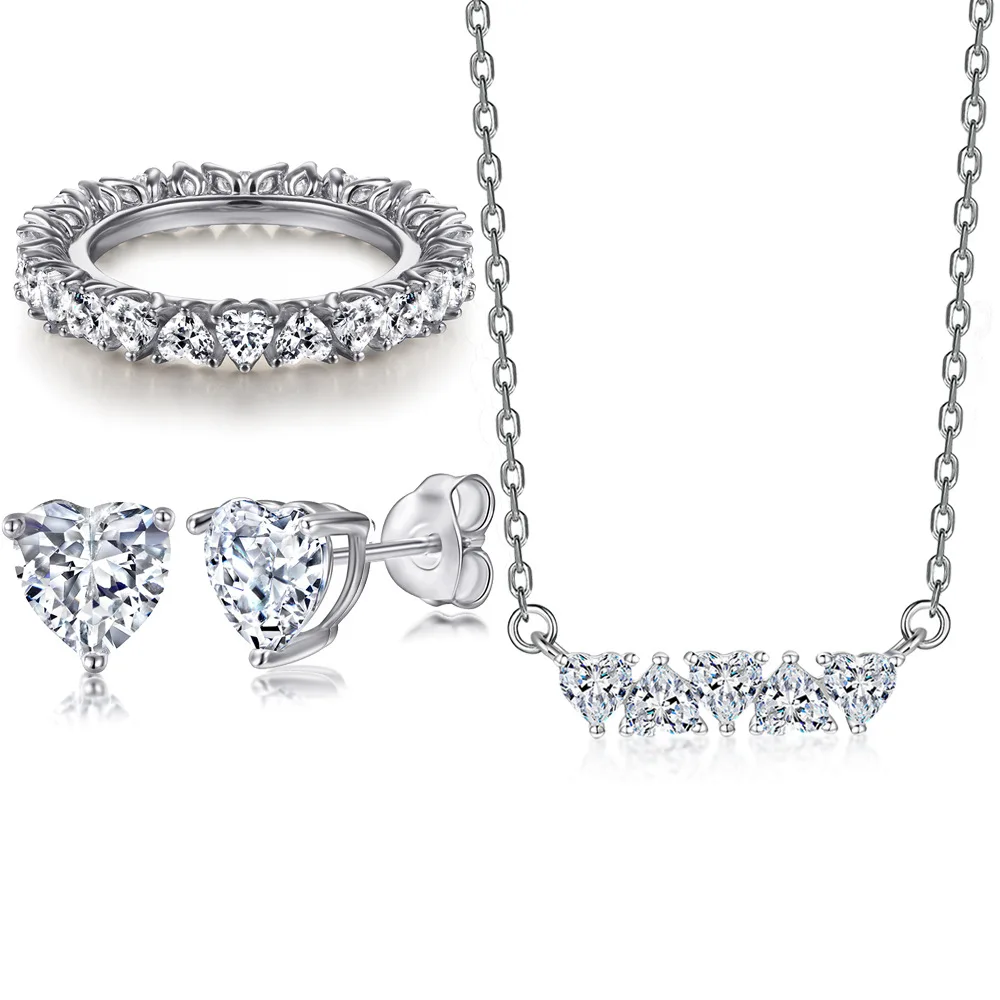 

18-каратное золото PT950, платина, серебро S925, 7-слойное гальваническое золото, драгоценный камень в форме сердца, кольцо с бриллиантом, комплект серег и ожерелья