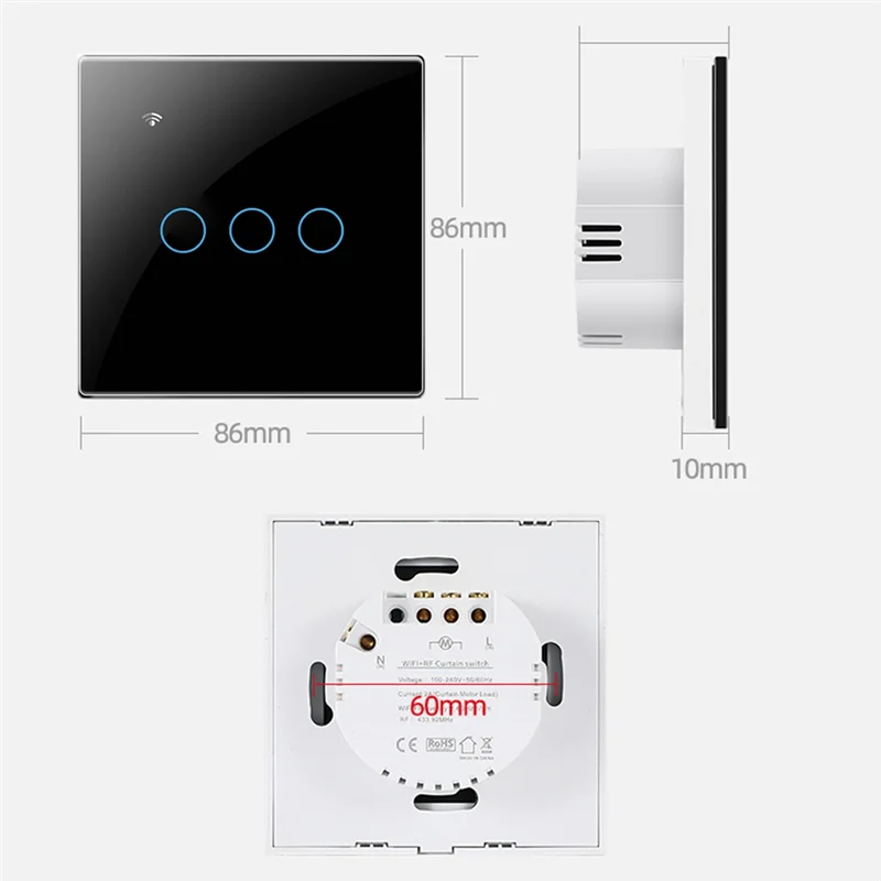 Умный переключатель Thoughthome Tuya Zigbee, сенсорный выключатель света, переключатель с нулевой пожарной линией, черный-X64A