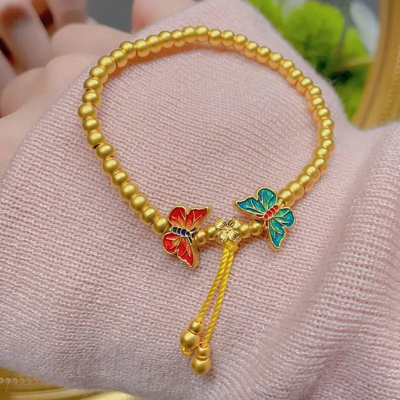 

Женский браслет из бисера золотого цвета с бабочкой, элитный роскошный браслет 2024, новый стиль, ретро, китайский стиль, универсальное сожженное синее ремесло