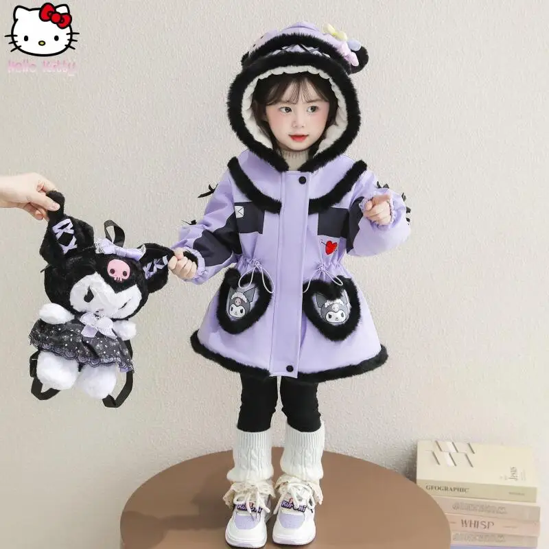 

Kuromi Girls Kawaii Thickened Cotton Coat Anime Autumn Winter Cartoon Children's Warm Jacket Korean Version Sanrio New Fashion