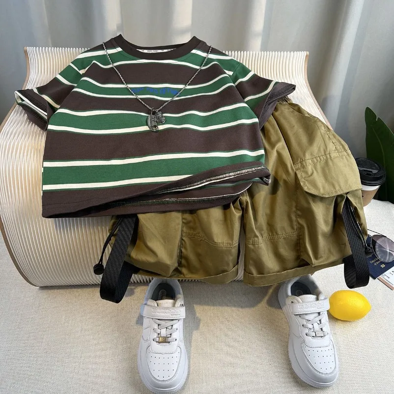 

Summer Baby Boys Clothes Suit Children New Cotton Sports Striped T-Shirt Shorts 2Pcs/Sets Toddler Casual Costume Kids Tracksuits