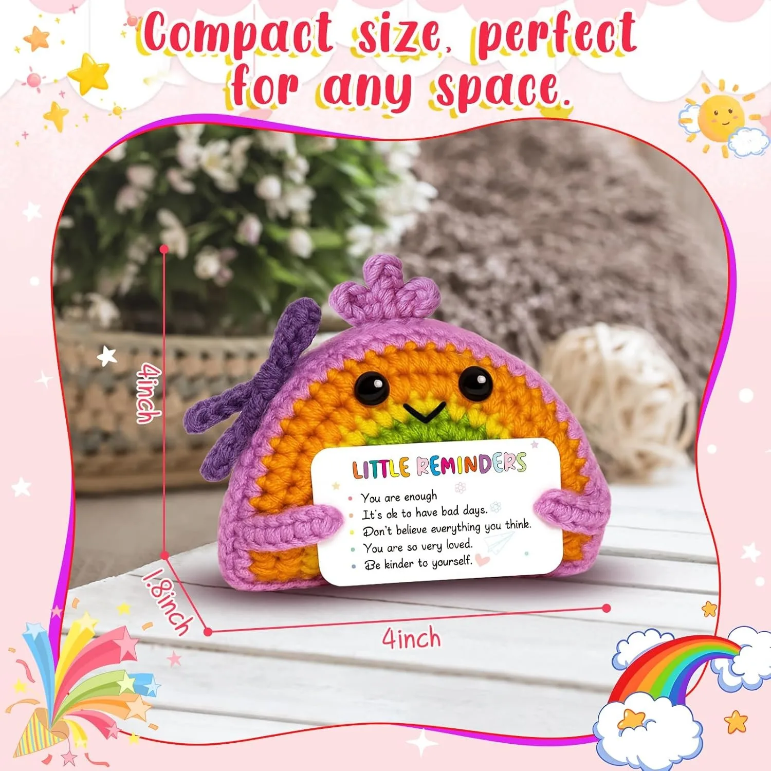 1 Piece Rainbow Crochet Plush Toy Gift, Positive Encouragement and Emotional Motivation, with a "You Are Already Good Enough" Card, for Women, Friends, and Teenagers, as a Birthday or Easter Egg Basket Filler view 3