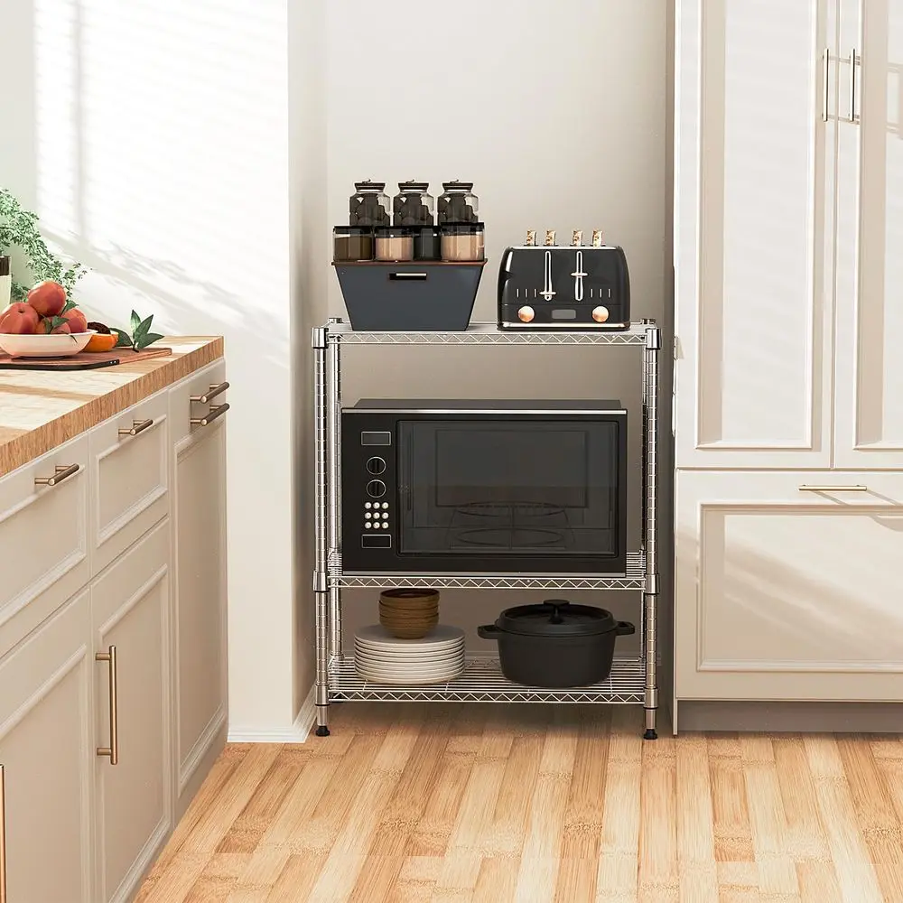 Estante de arame metálico de 3 camadas - cromada, 13,8 P x 29,5 L x 35,5 H, para lavanderia, cozinha, despensa e armazenamento