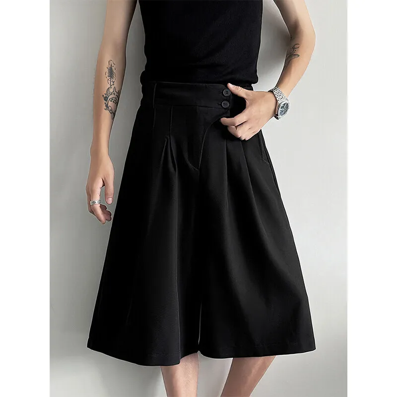 

Summer Suit Shorts Men Society Mens Dress Shorts Streetwear Korean Loose Wide Leg Pants Mens Office Formal Bermuda Shorts
