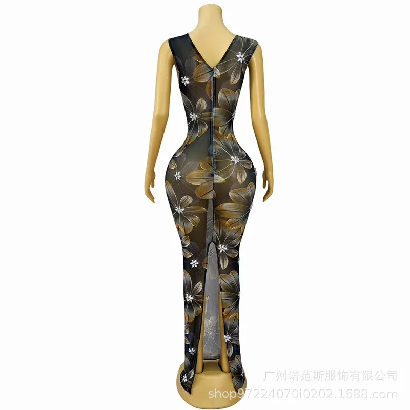 Seksowna Sukienka z Siateczki z Podkreśloną Talia, Przezroczysta, Modelka Dorosła, Trendy na Wybieg, Koktajlowa, Wieczorowa, Mini Sukienka, Seksowna i Gorąca