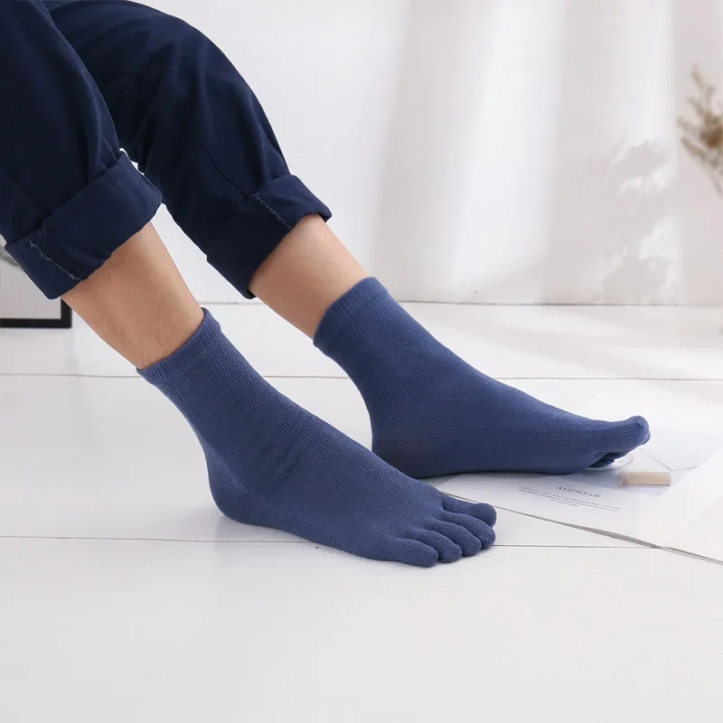 5 Pairs/Lot Black Business Five-Toed Socks Bamboo Fiber Work Men's Cotton Socks Sweat-Absorbent Tabi Split Toe Socks Large Size