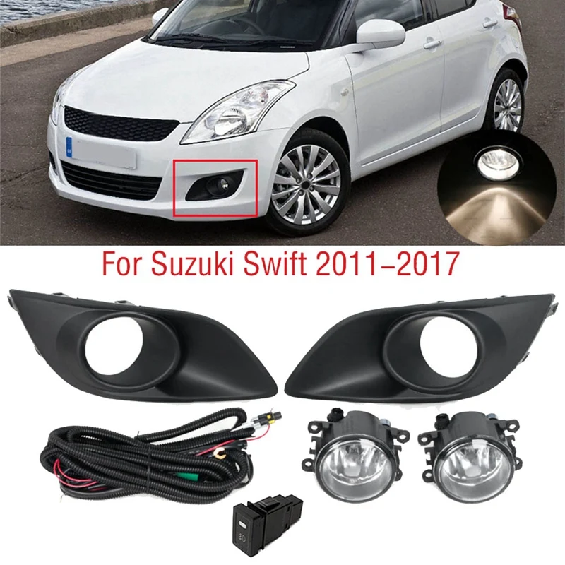 

Car Front Bumper Fog Light Cover Harness Switch Kits Halogen Foglamp Frame Foglight Wires Black For Suzuki Swift 2011-2017