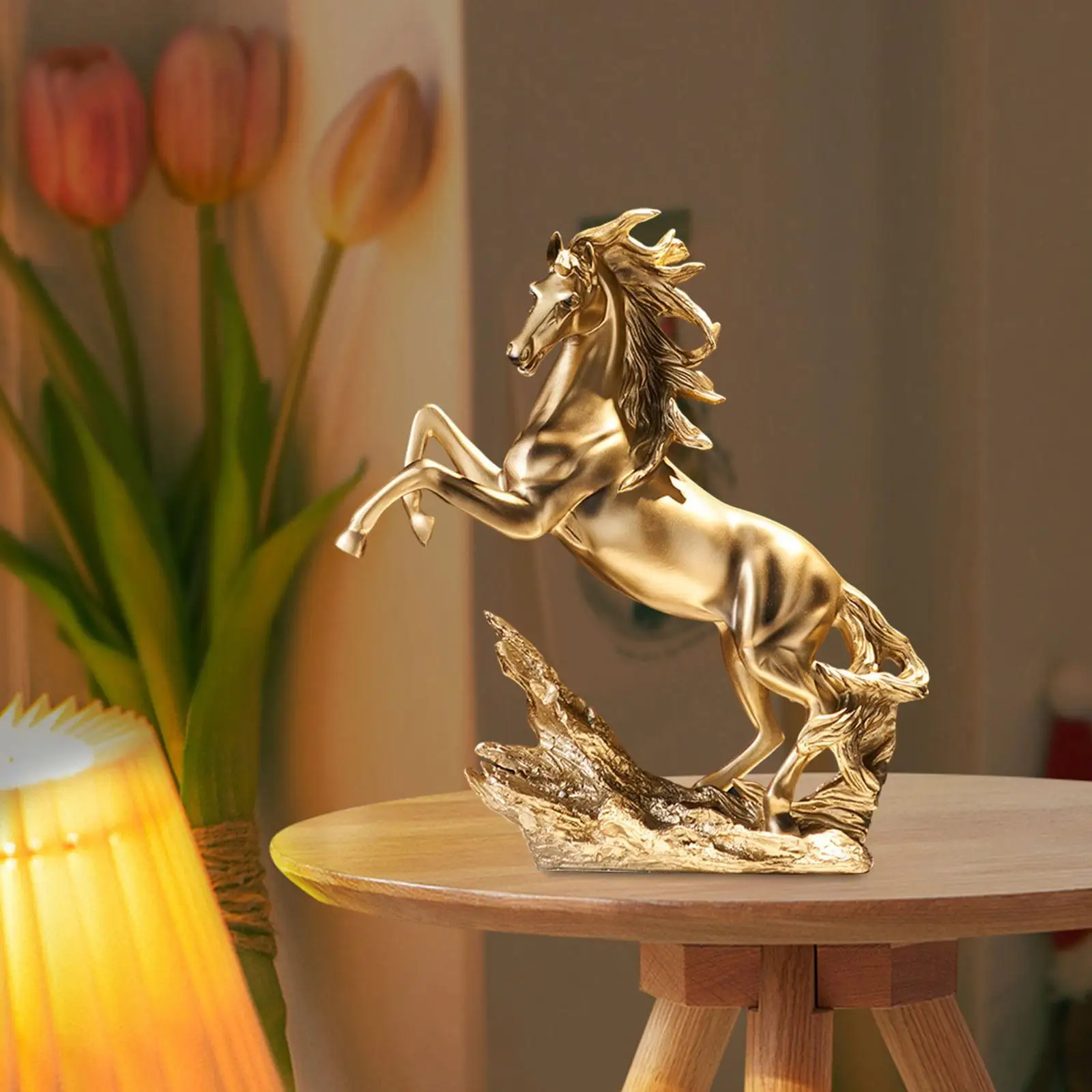 

Standing Horse Statue Figurine Golden Color 15inch Tall Handmade Craft Table