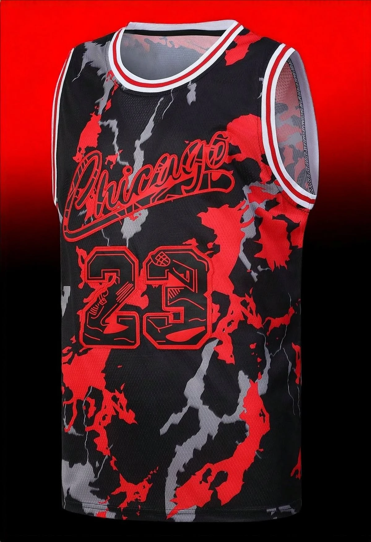 Chicago Marble Splash Basketball Tank # 23 Red Black Grey Camouflage Mesh Sleeveless Fashion Street Sports Training Tank
