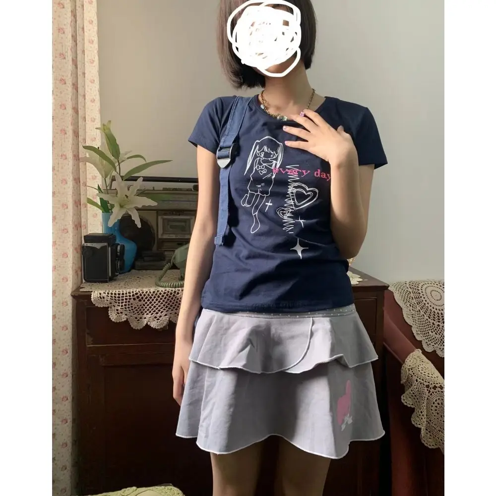 Y2k Aesthetics T-shirt Women Grunge Letter Print Harajuku Graphic Tshirt Vintage Fashion Casual Loose Y2k Tops Short Sleeve Tees