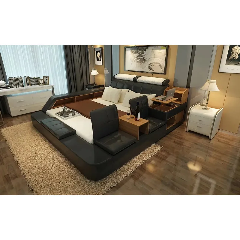 Multifunctional Tatami Hotel Apartment Bedroom Furniture Set Queen Double Bed Smart