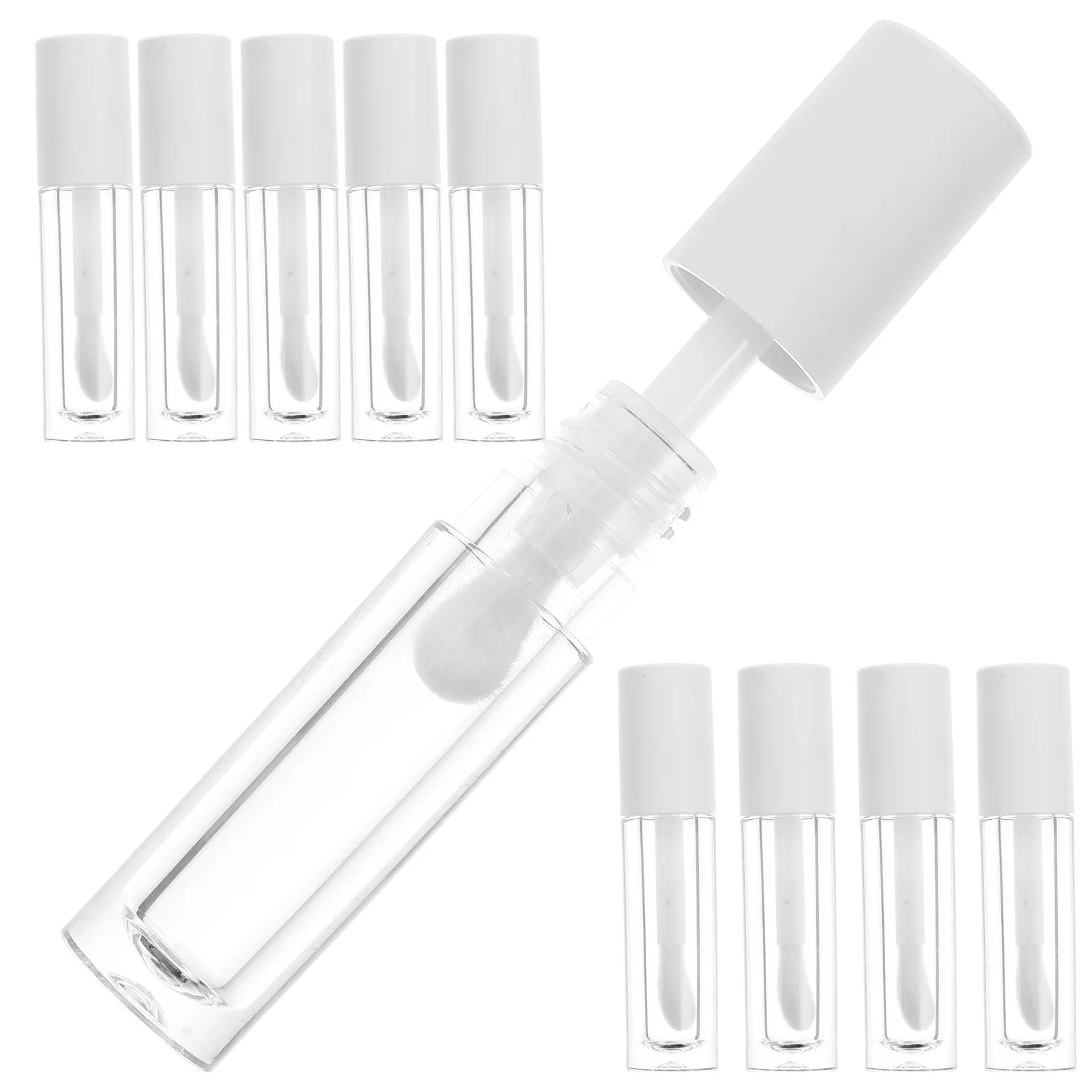 

10Pcs 5ml Clear Lip Oil Bottles Durable ABS Material White Round Design Smooth Surface No Burrs Bulk Makeup Supplies