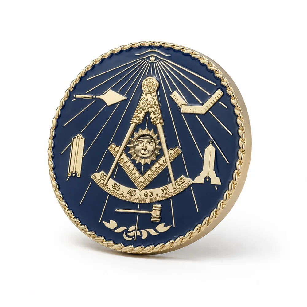 Past Master Tools Masonic Car Emblem Metal Gold Plated Freemason Symbol Car Badge Sticker with Red Adhesive, 3 Inches