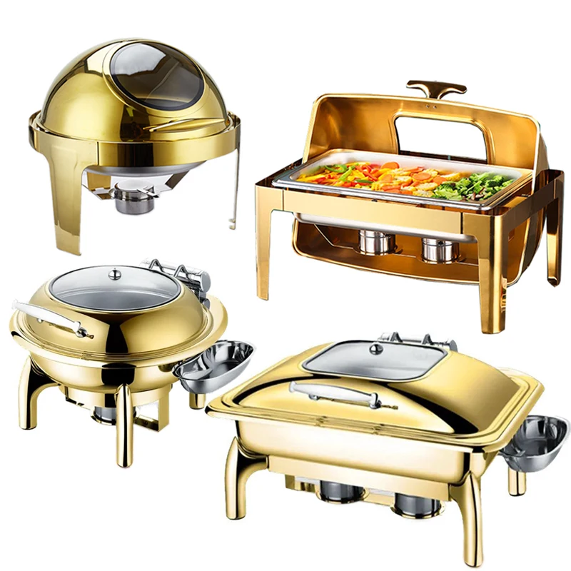 Hotel Restaurant Supplies Roll Top Gold Hot Pot Catering Equipment Kitchen Equipment Hot Pot Buffet Set