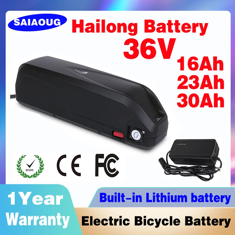 Rechargeable Electric Bike Scooter Lithium Battery Hailong Electric18650 Battery Pack 36V 16Ah 23Ah 30Ah Bicycle Lithium Battery