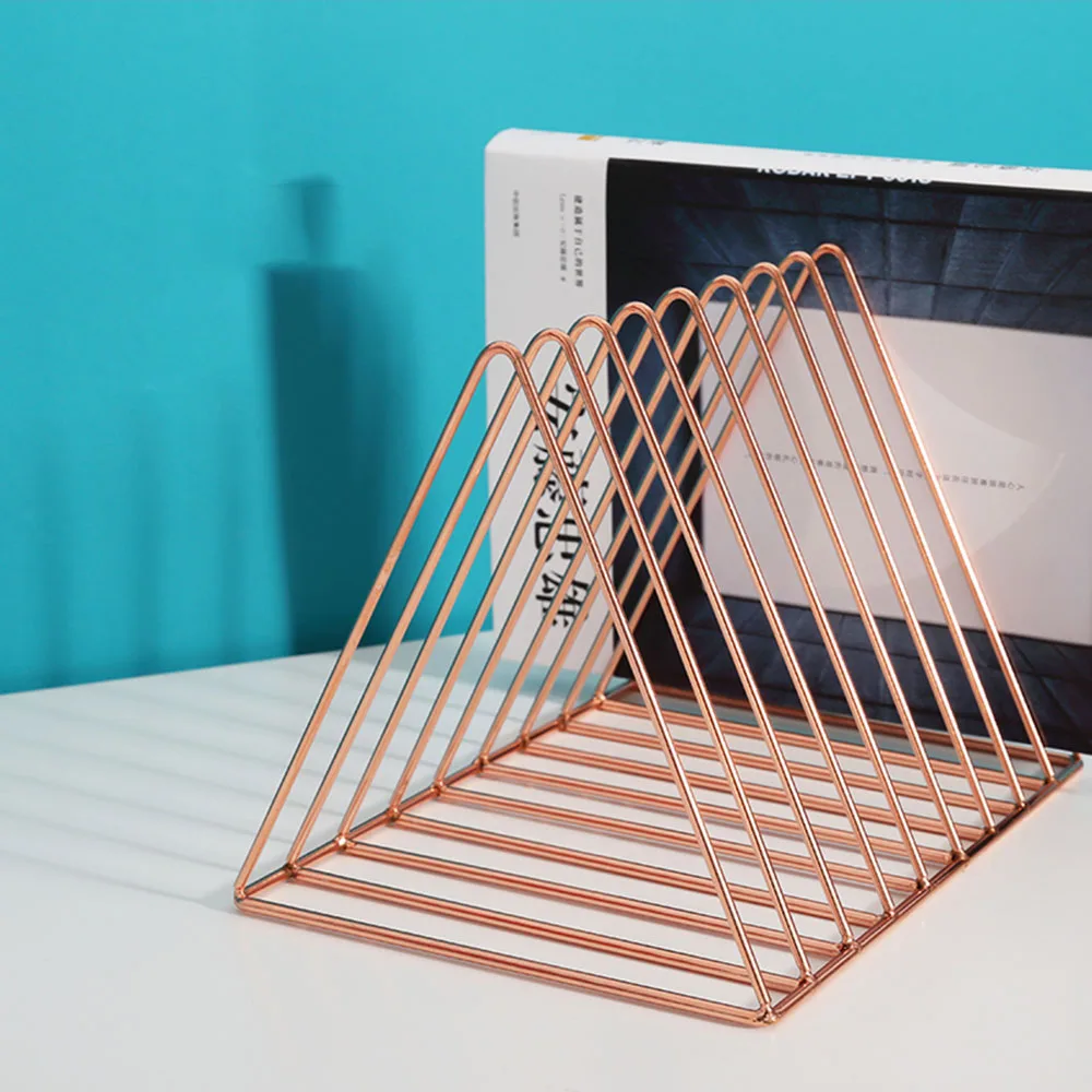 Gold Metal Rack Office Desktop Storage Holder Magazine Organizer Rose Gold Wrought Iron Newspaper Shelf Bookstand Book End