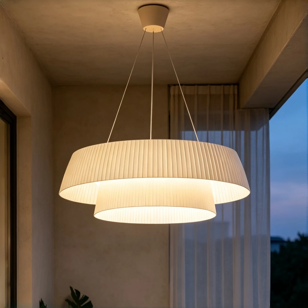 Double Layer Pleated Wide Disc Pendant Light for Dining Kitchen Island Japandi Wabi Sabi Minimalist Warm Ceiling Hanging Decor