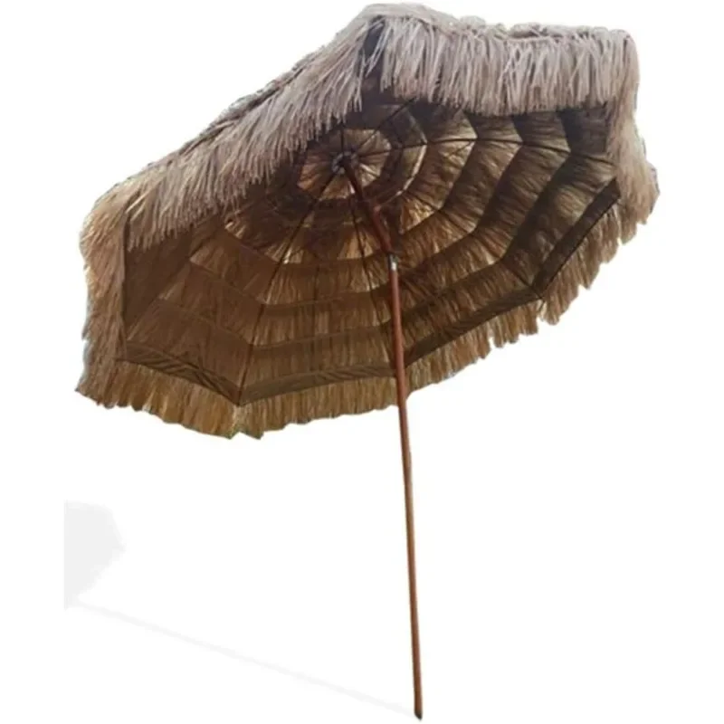 

-8' Hawaiian Tiki Umbrella, Pool Patio Beach Umbrella, Thatched Tiki