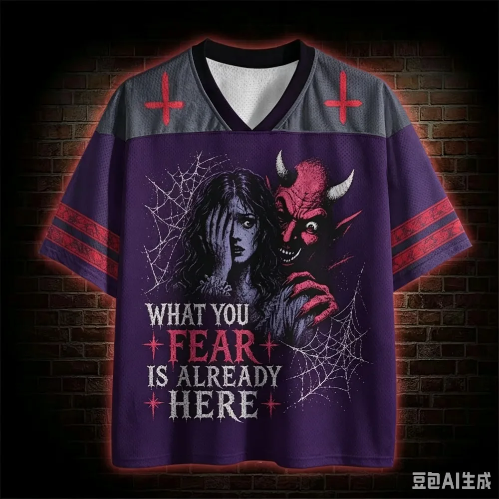 Dark Horror Series 3D-Druck T-Shirt mit V-Ausschnitt für Damen und Herren – Modisches, schnelltrocknendes, atmungsaktives, sportliches Streetwear-Oberteil im Trend – Detail 7
